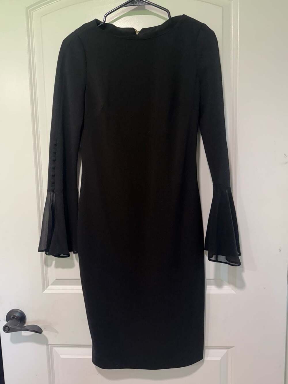 Black Bell Sleeve Sheath Dress Cocktail Quiet Luxury Minimalist Women’s 4